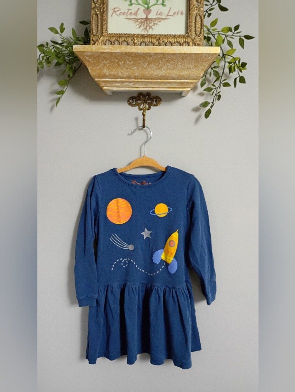 Piccolina Blue Space Rocket Long-Sleeve Dress